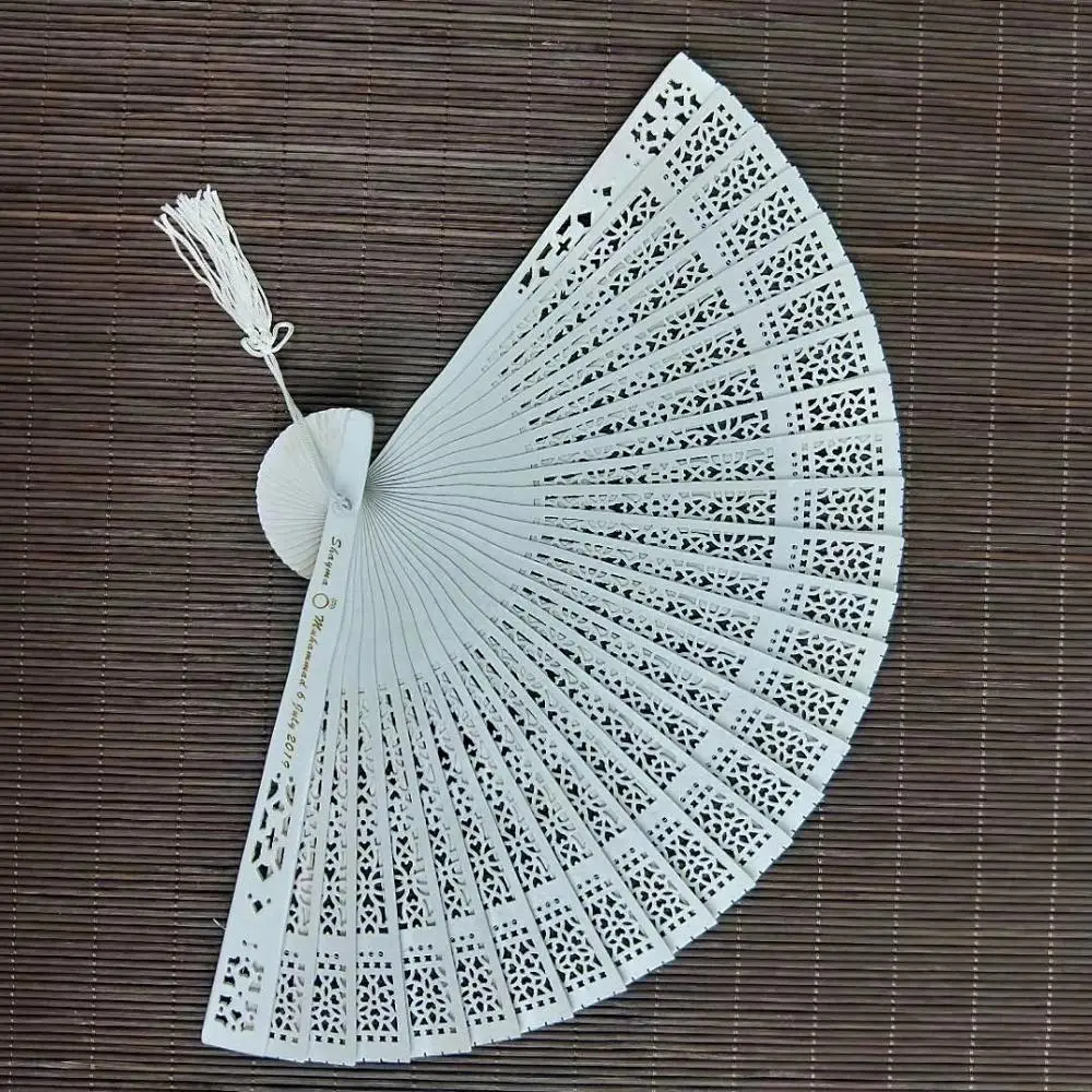 Personalized Printing White Wood Folding Hand Fan, Wooden Fold Fans, Customized Wedding Party Gift, Favors Organza Bag, 120Pcs - Image 2