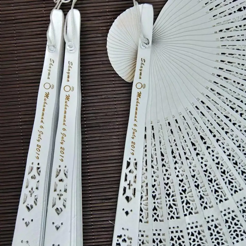 Personalized Printing White Wood Folding Hand Fan, Wooden Fold Fans, Customized Wedding Party Gift, Favors Organza Bag, 120Pcs - Image 3