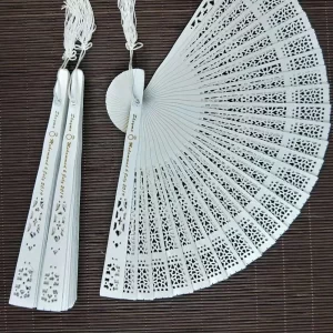 Personalized Printing White Wood Folding Hand Fan, Wooden Fold Fans, Customized Wedding Party Gift, Favors Organza Bag, 120Pcs
