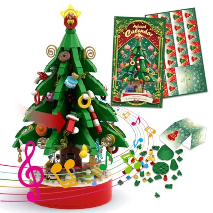 2025 Advent Calendar Building Blocks Christmas Tree with Music Countdown Calendar for Christmas Boys and Girls Christmas Gifts