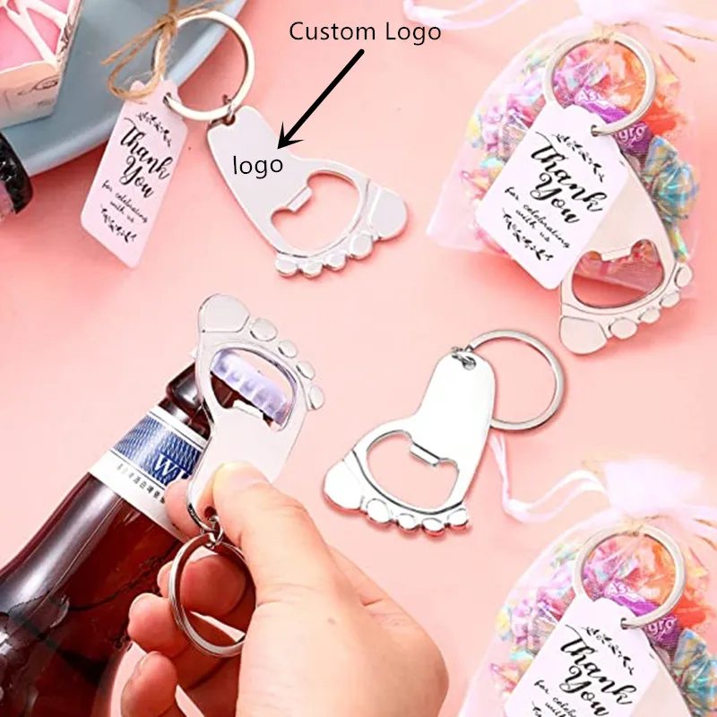 50-piece baby footprint key chain bottle opener baby shower party with organic cloth bag and baby shower party souvenir label - Image 6