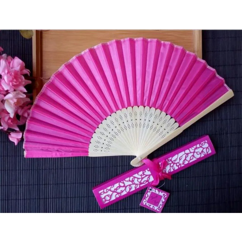Luxurious Silk Fold Hand Fan, Elegant Laser-Cut Gift Box, Wedding Party Favors Gifts, 11 Colors, - Image 3