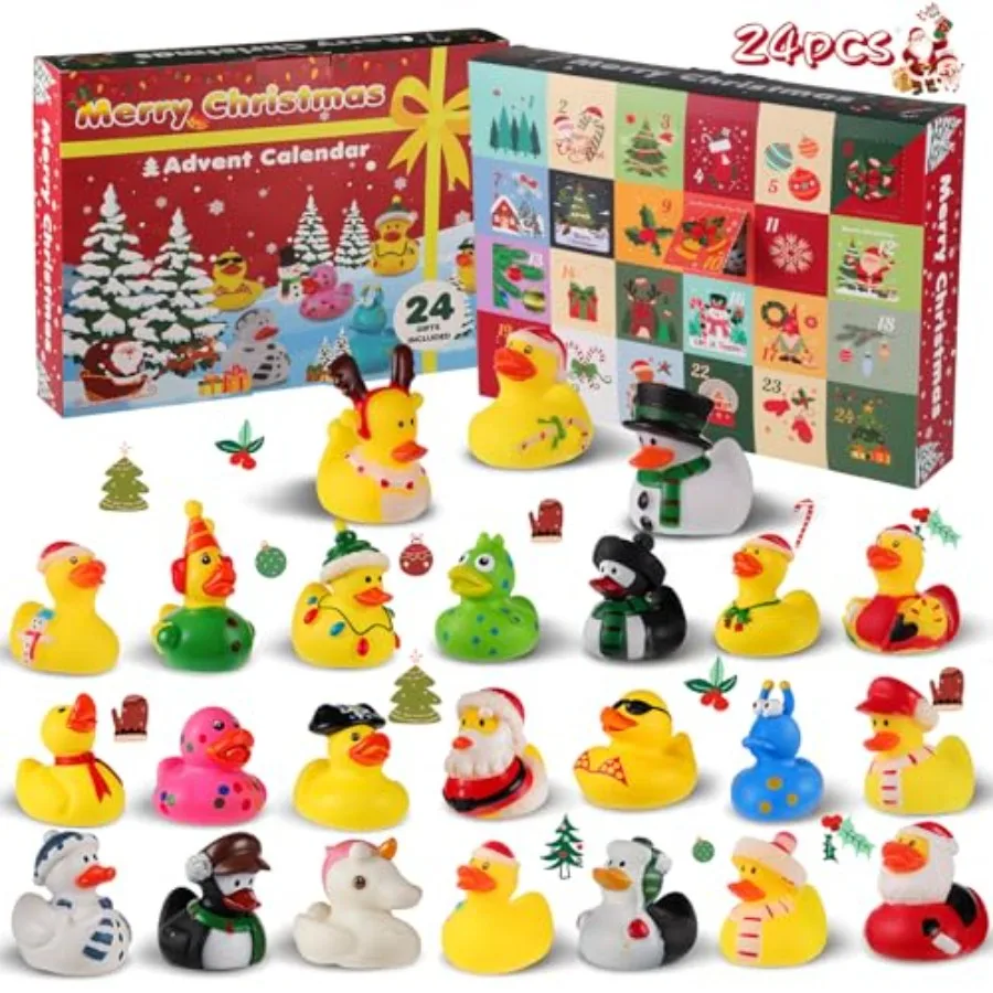 Advent Calendar 2025 Christmas Rubber Ducks 24 Days Rubber Duck Countdown Calendar 24 Pcs Christmas Ducks Advent Calendars Bath