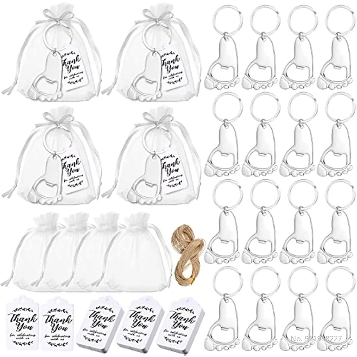 50-piece baby footprint key chain bottle opener baby shower party with organic cloth bag and baby shower party souvenir label - Image 2