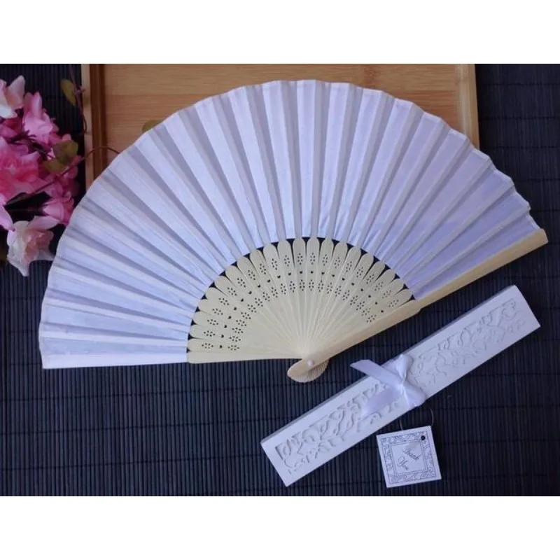 Luxurious Silk Fold Hand Fan, Elegant Laser-Cut Gift Box, Wedding Party Favors Gifts, 11 Colors, - Image 5
