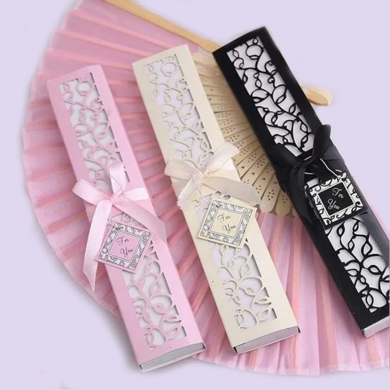 30pcs/lot Custom Folding Fan Personalized Bride & Groom's Name & Date Silk Wedding Dance Hand Fan with Gift Box Party Favors