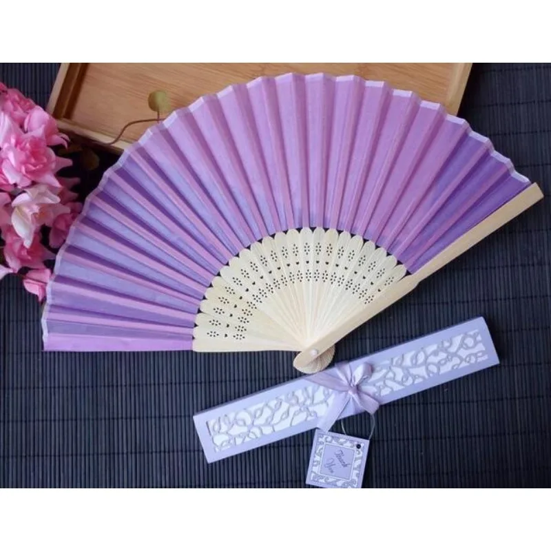 Luxurious Silk Fold Hand Fan, Elegant Laser-Cut Gift Box, Wedding Party Favors Gifts, 11 Colors, - Image 2